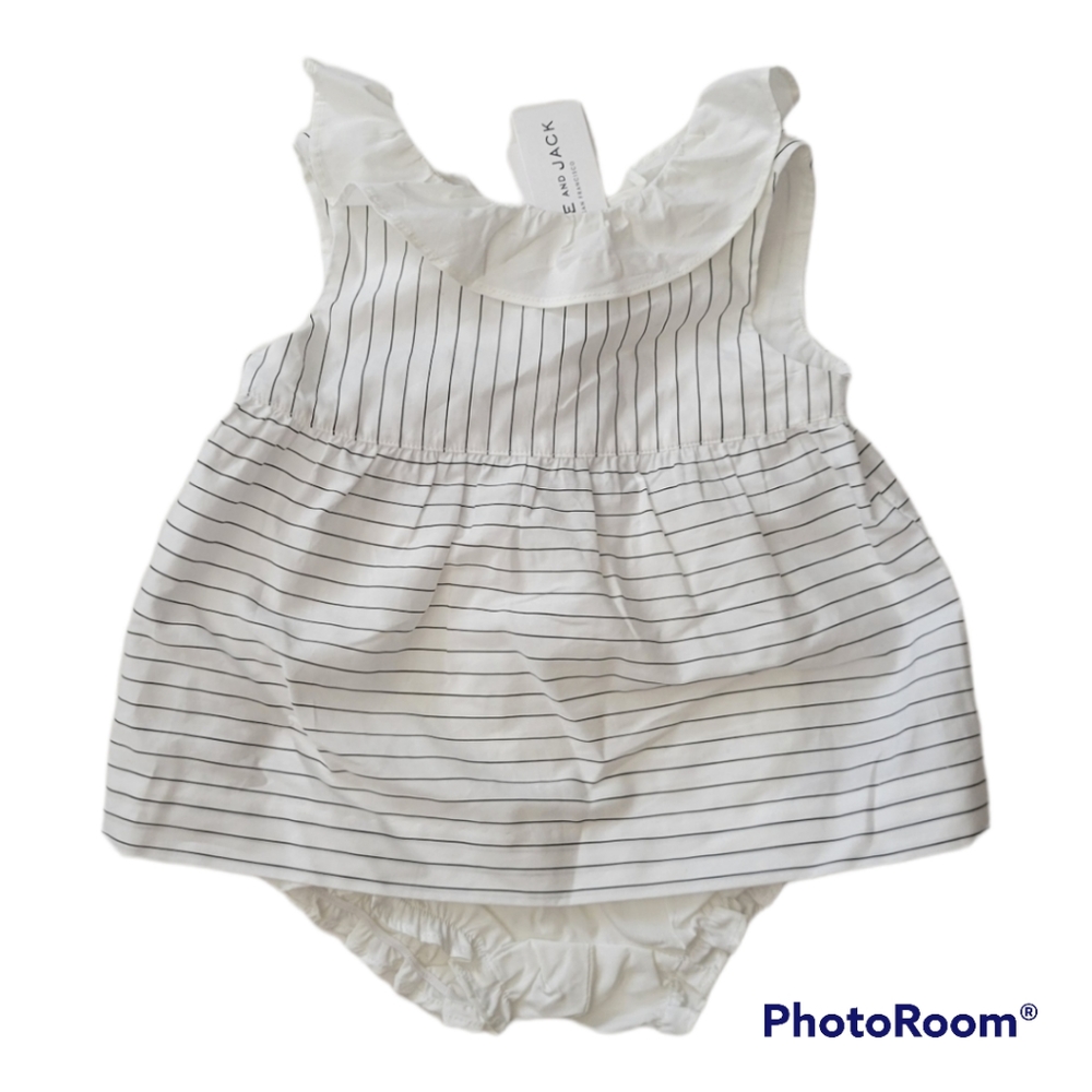 NWT Janie and Jack Toddler B&W Striped Dress and Bloomer Set. Size 12-18M